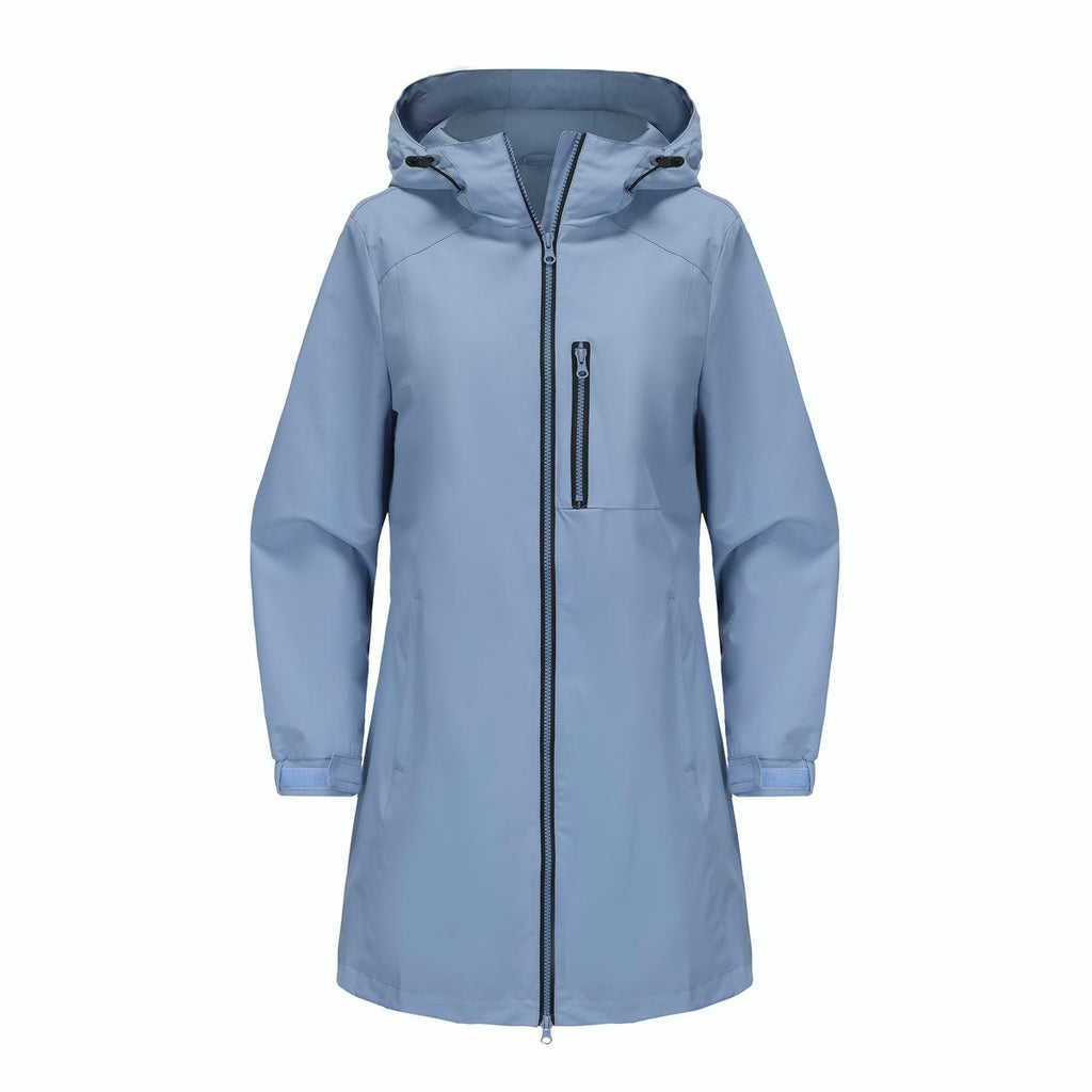 Hooded Longline Windbreaker Rain Coat - blue - 1