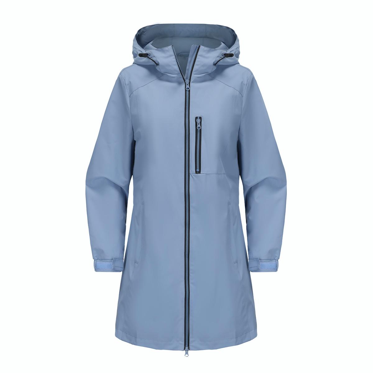 Hooded Longline Windbreaker Rain Coat - blue - 1