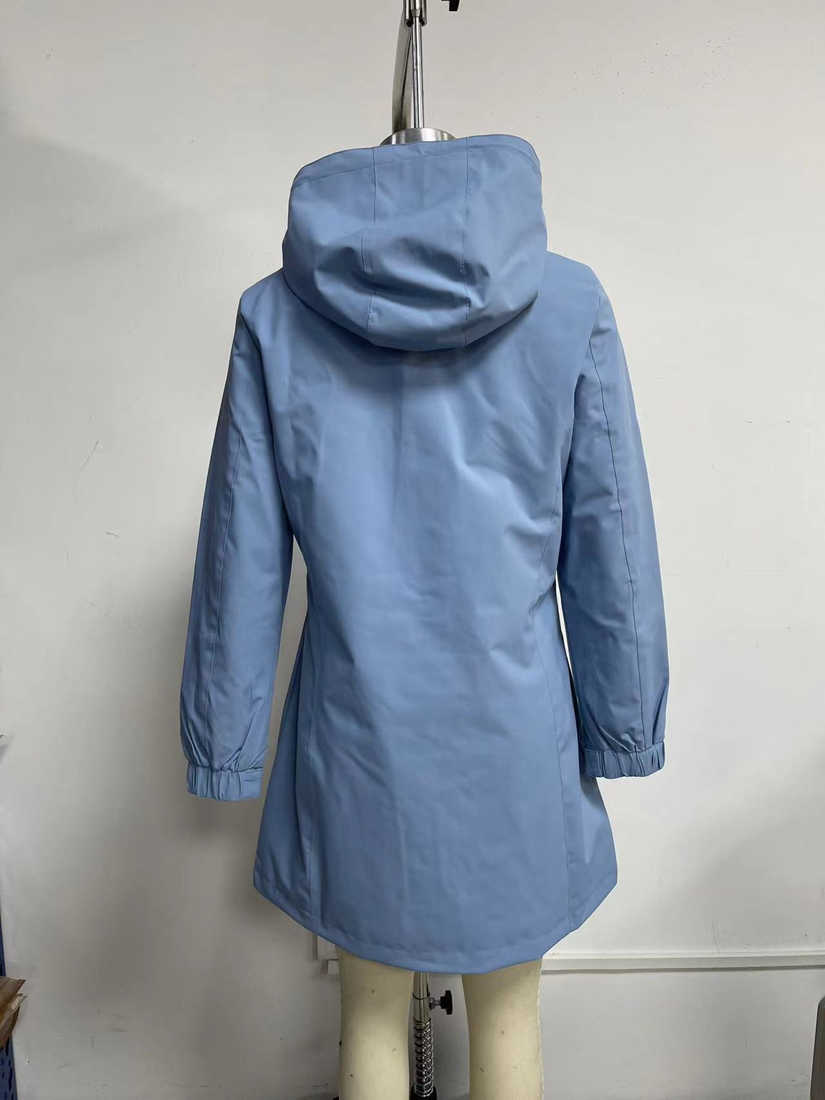 Hooded Longline Windbreaker Rain Coat - blue - 3