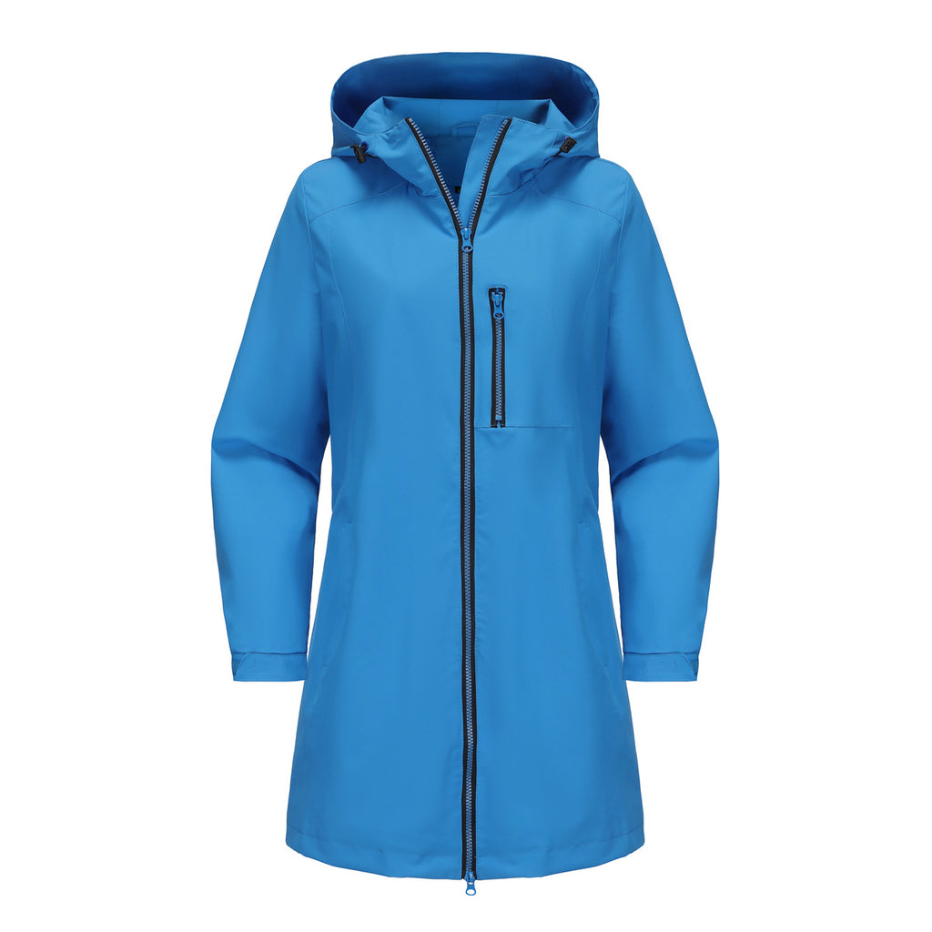 Hooded Longline Windbreaker Rain Coat - darkBlue - 1