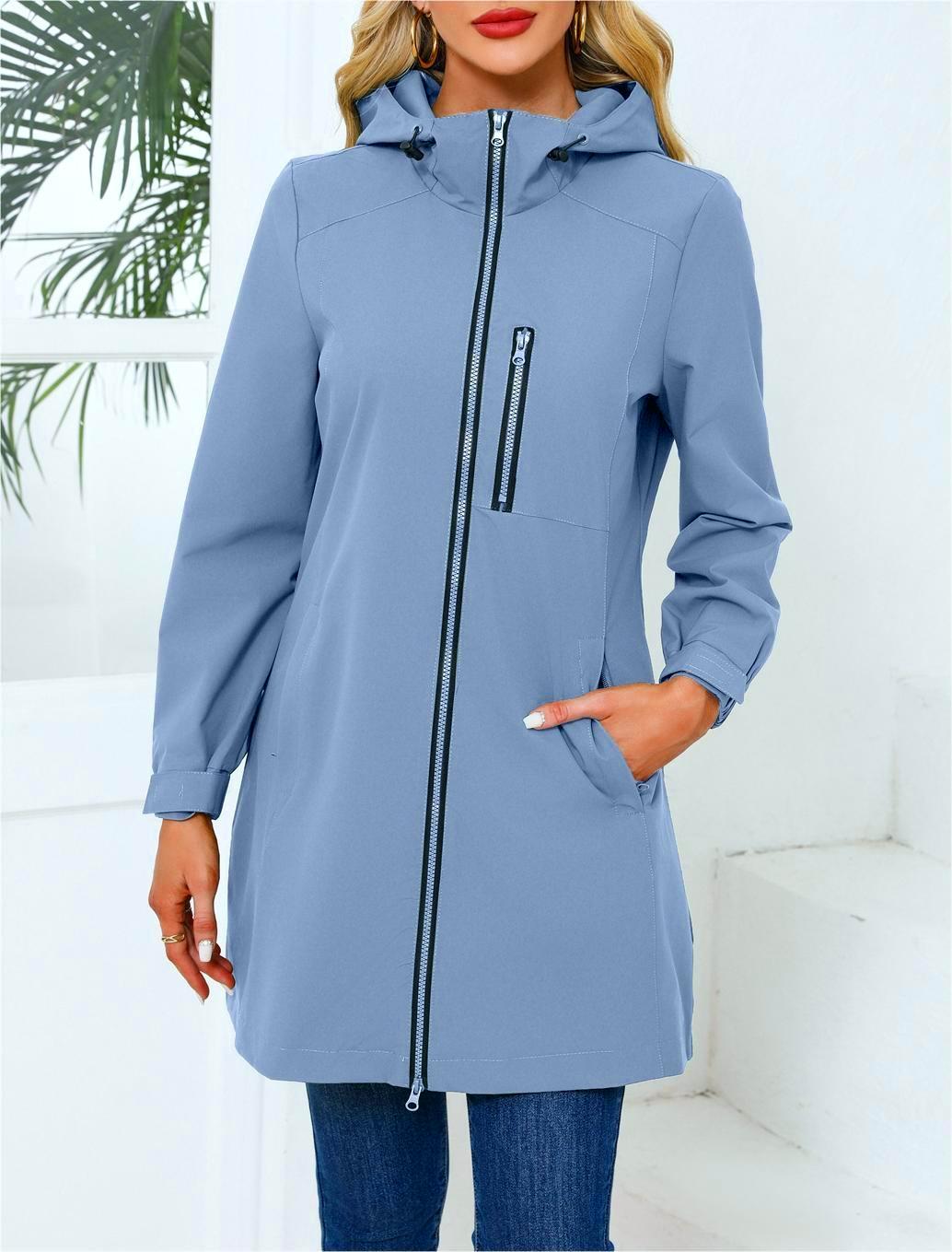 Hooded Longline Windbreaker Rain Coat