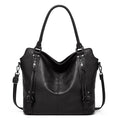 Faux Leather Hobo Tote with Crossbody Strap - Black