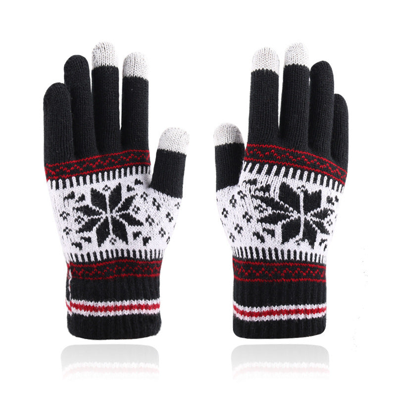 Fair Isle Snowflake Touch Screen Gloves - Black