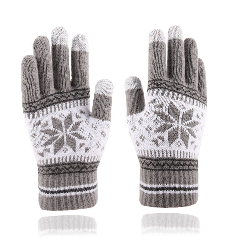 Fair Isle Snowflake Touch Screen Gloves - LightGrey