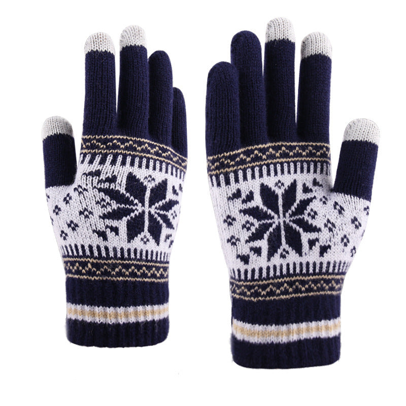 Fair Isle Snowflake Touch Screen Gloves - Navy