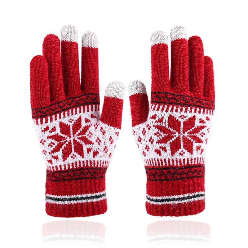 Fair Isle Snowflake Touch Screen Gloves - Red