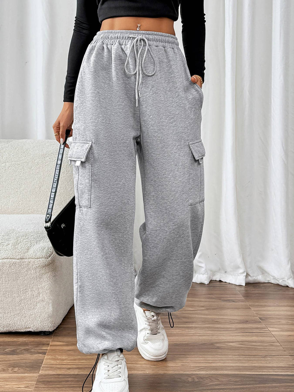 High Rise Cargo Pocket Cuffed Sweatpants