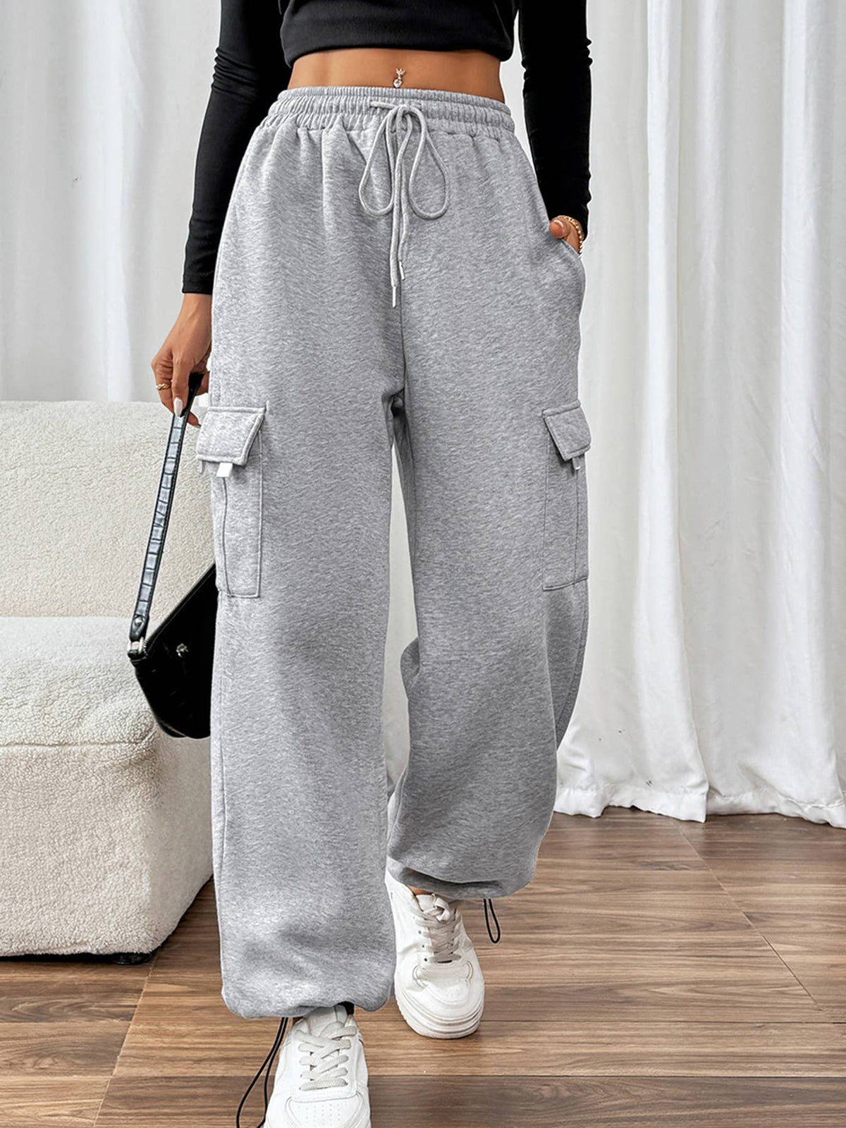 High Rise Cargo Pocket Cuffed Sweatpants