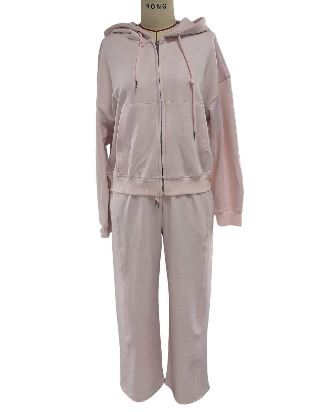 Zip Hoodie and Wide Leg Pant Set - Pink - 1