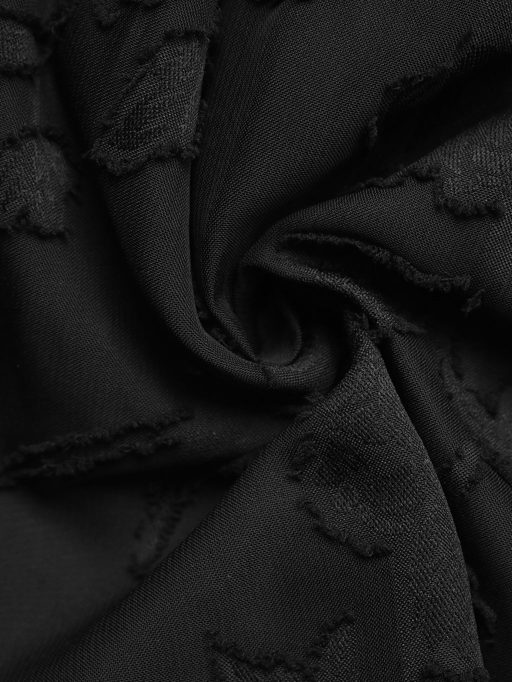 Textured Jacquard Belted Ruffle Hem Mini Dress - Black - 1