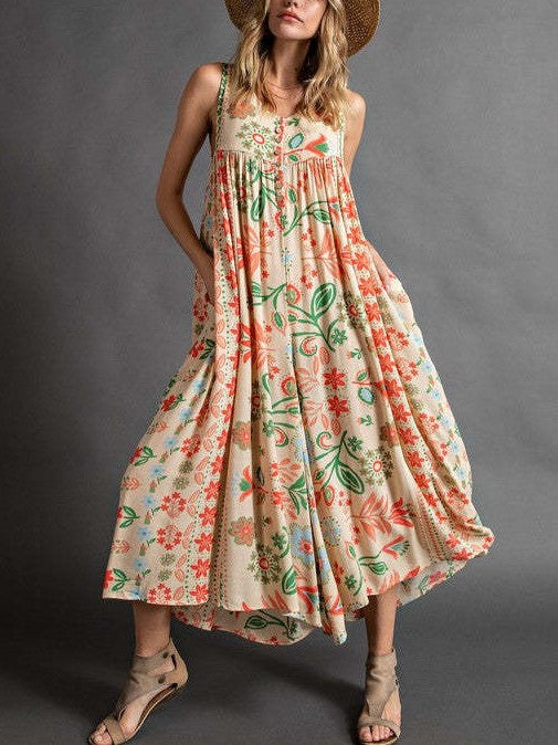 Boho Floral Wide Leg Culotte Jumpsuit