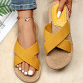 Ribbed Band Espadrille Flat Sandals - Yellow_B