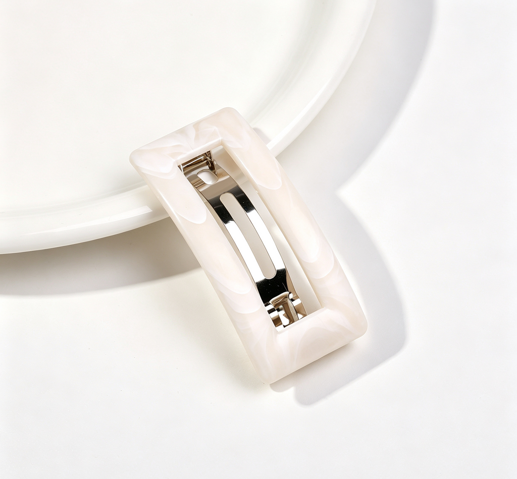Marbled Rectangle Frame Snap Hair Clip - Beige