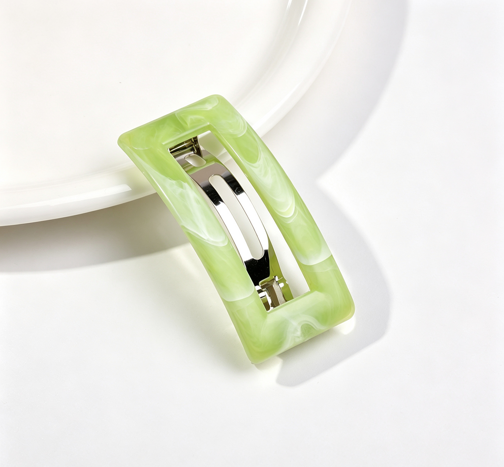 Marbled Rectangle Frame Snap Hair Clip - Green