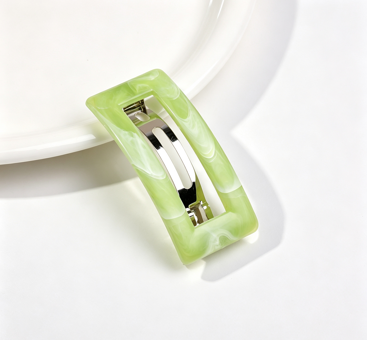 Marbled Rectangle Frame Snap Hair Clip - Green