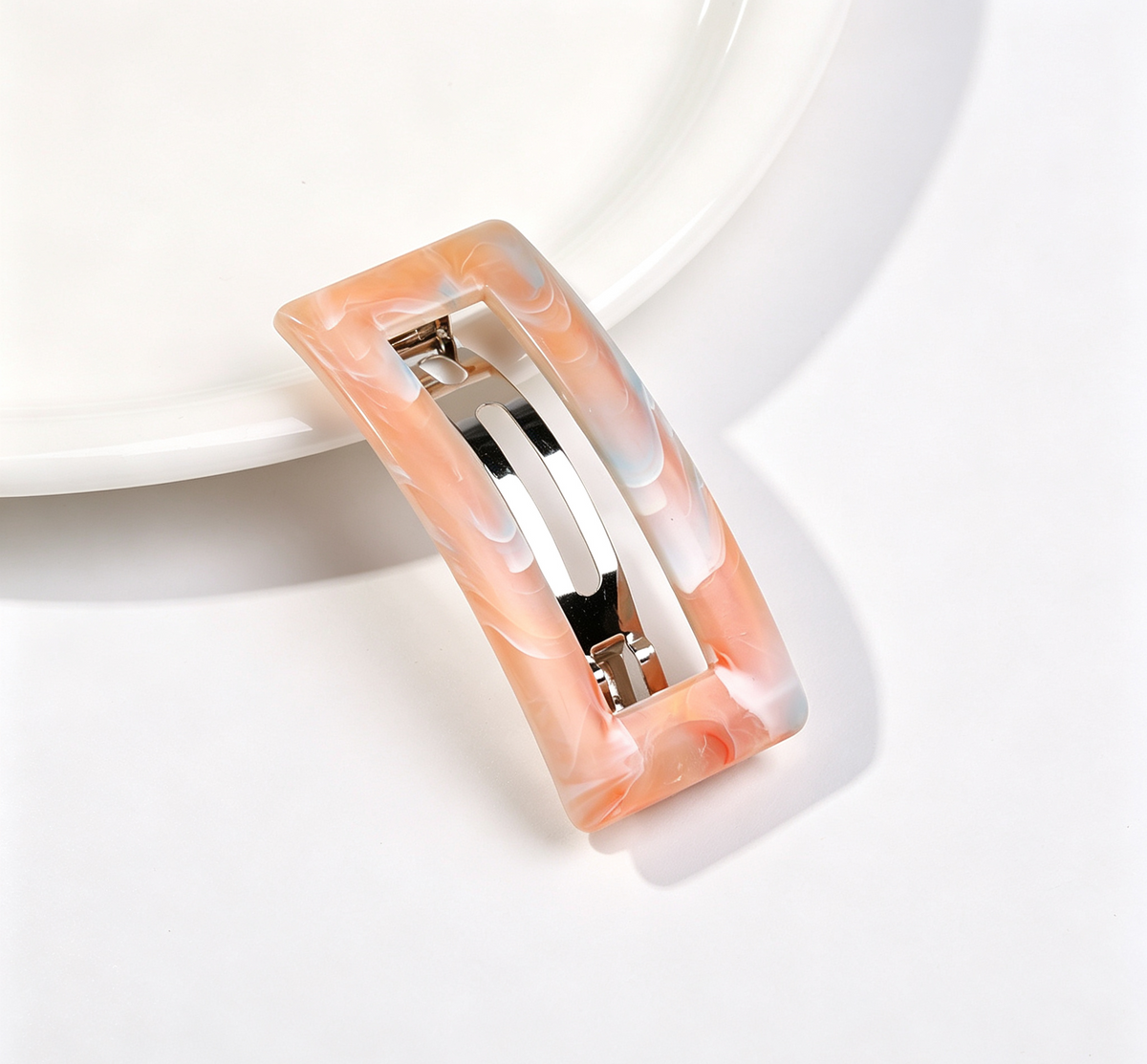 Marbled Rectangle Frame Snap Hair Clip - Orange