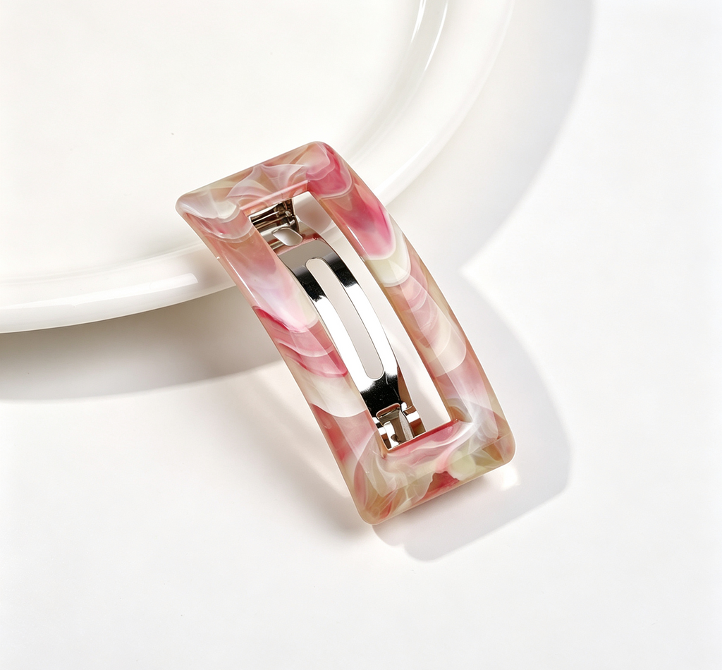 Marbled Rectangle Frame Snap Hair Clip - Red
