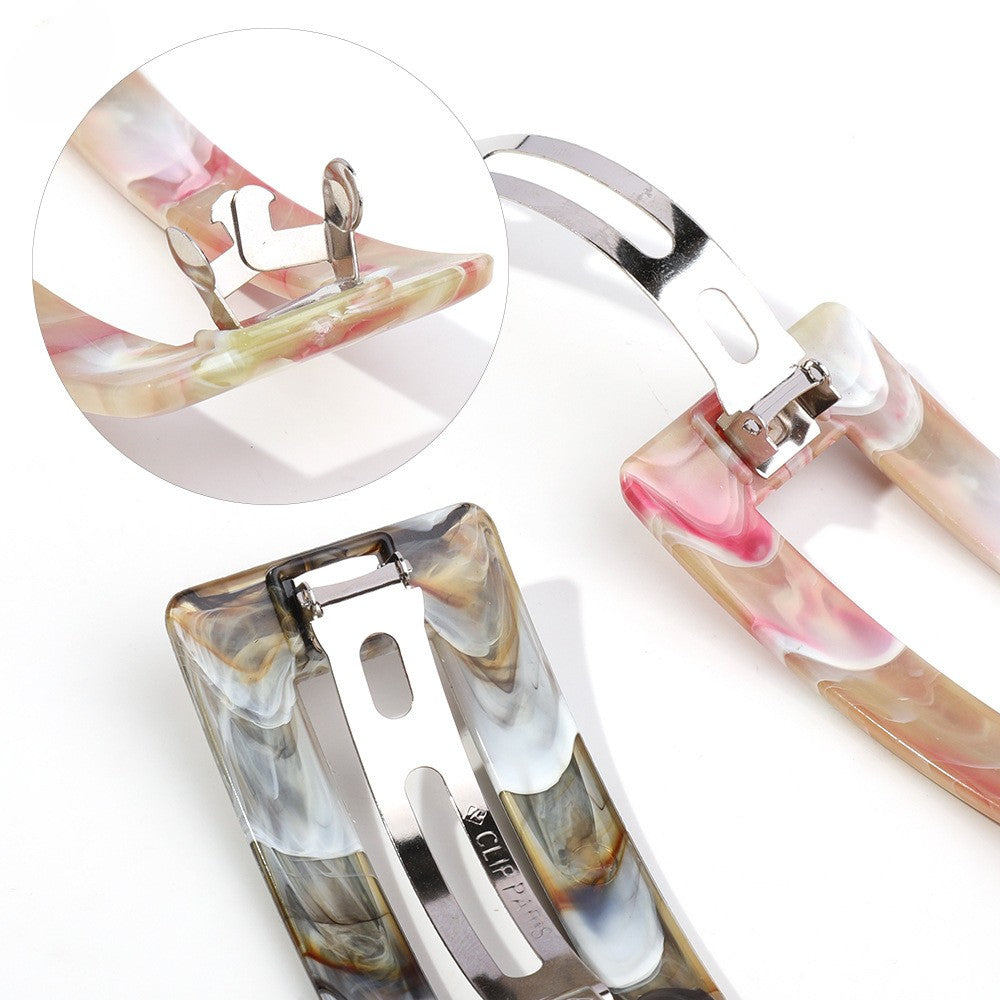 Marbled Rectangle Frame Snap Hair Clip