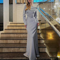 Ruched Bodice Satin Maxi Gown - Grey