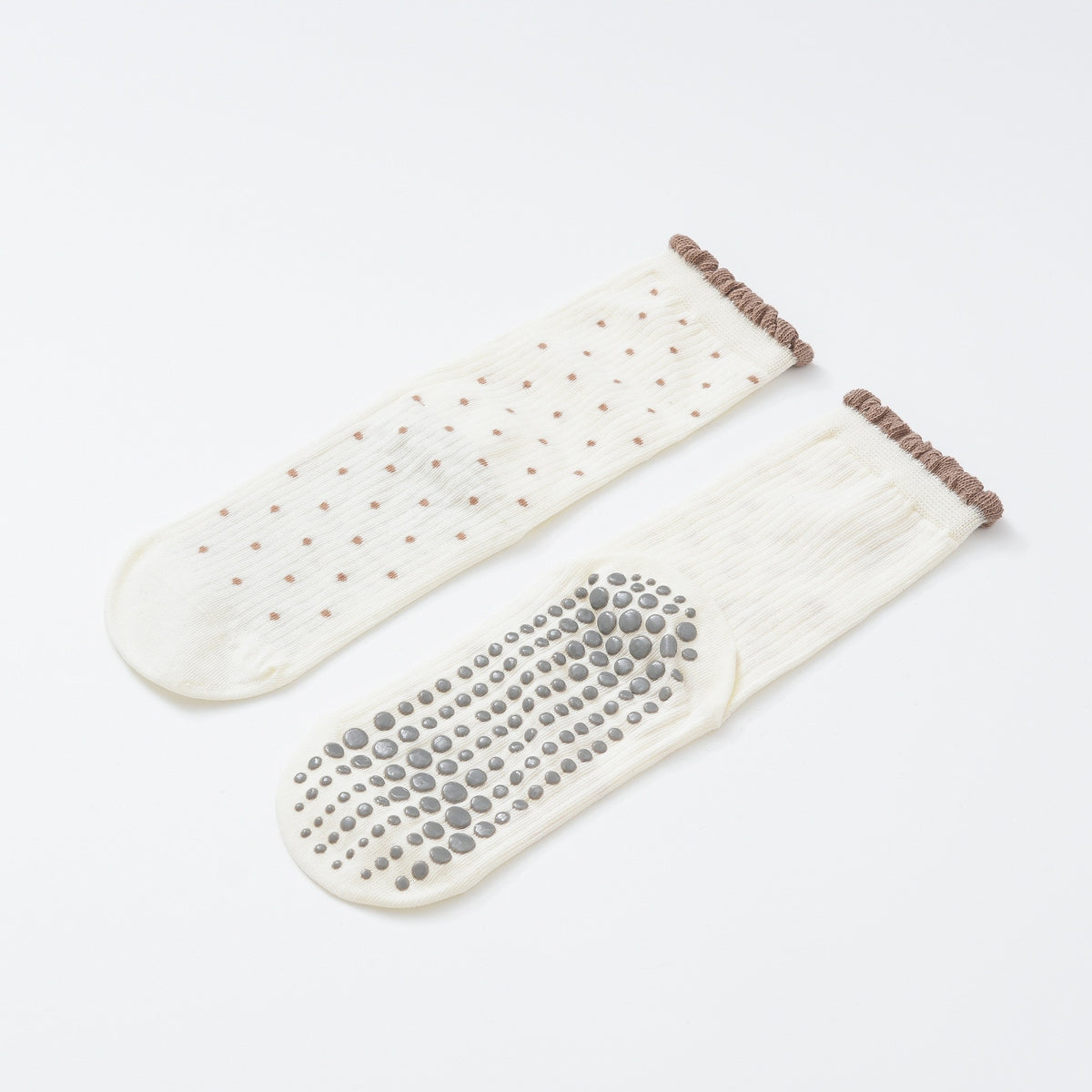 Polka Dot Non-Slip Pilates Grip Socks - Beige