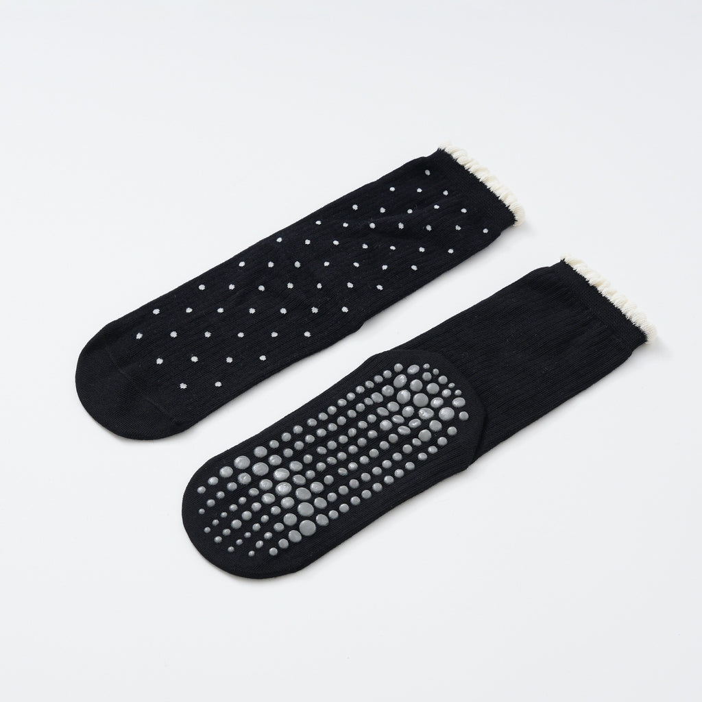 Polka Dot Non-Slip Pilates Grip Socks - Black