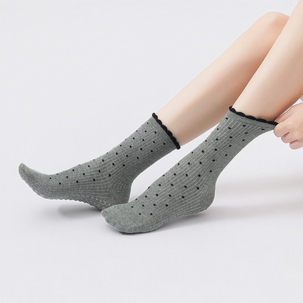 Polka Dot Non-Slip Pilates Grip Socks - DarkGrey