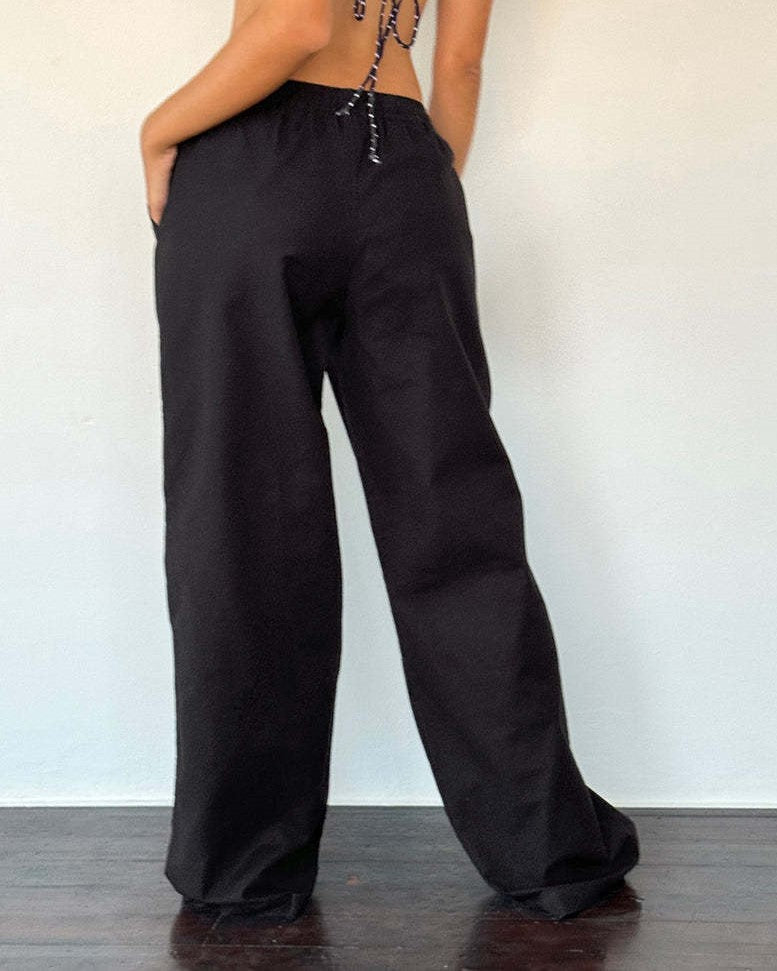 Relaxed Wide Leg Drawstring Lounge Pants - Black - 2