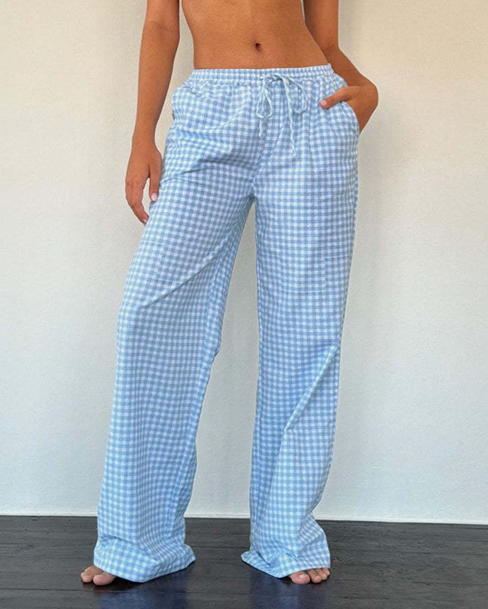Relaxed Wide Leg Drawstring Lounge Pants - Blue