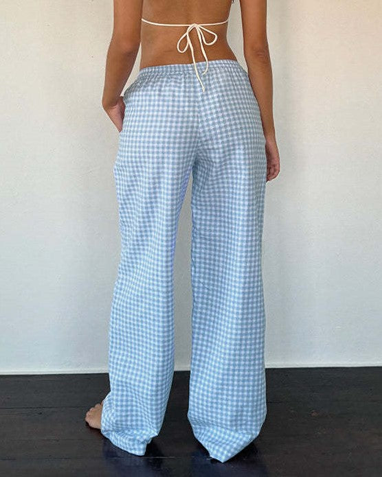 Relaxed Wide Leg Drawstring Lounge Pants - Blue - 1