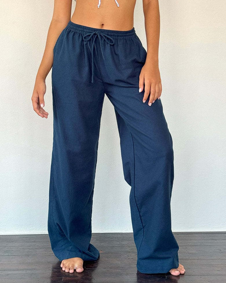 Relaxed Wide Leg Drawstring Lounge Pants - DarkBlue