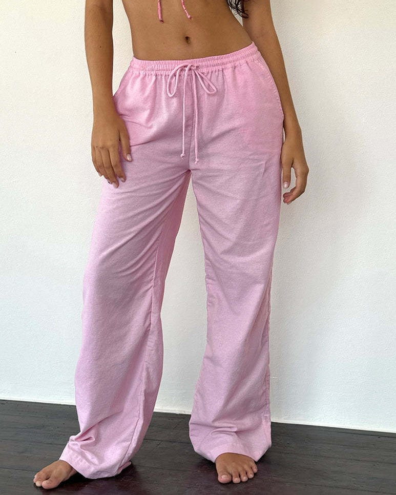 Relaxed Wide Leg Drawstring Lounge Pants - Pink