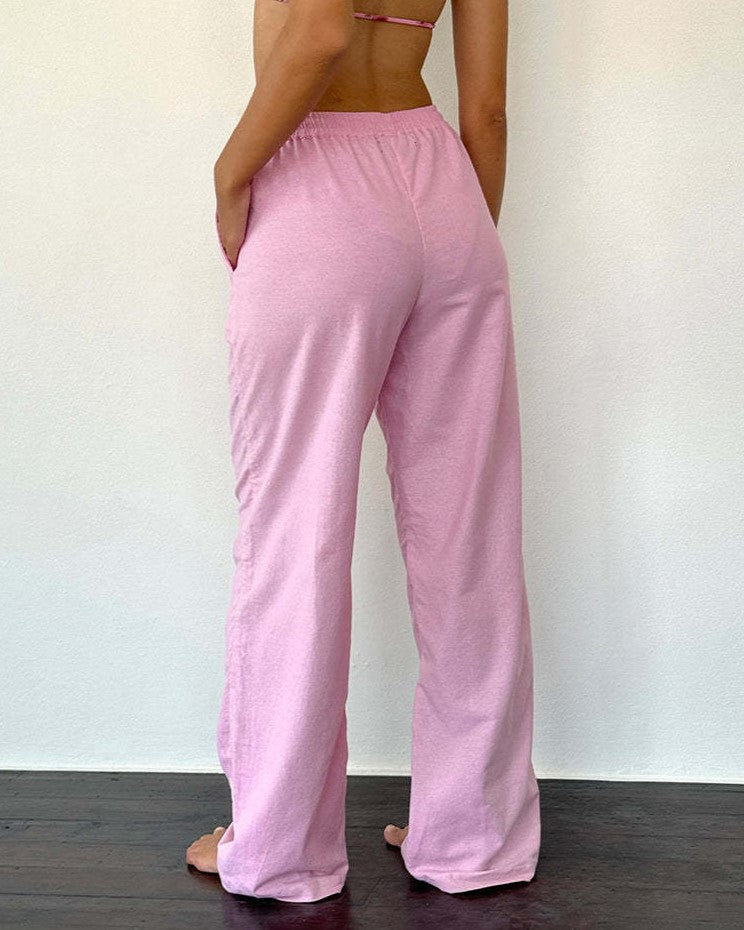 Relaxed Wide Leg Drawstring Lounge Pants - Pink - 1