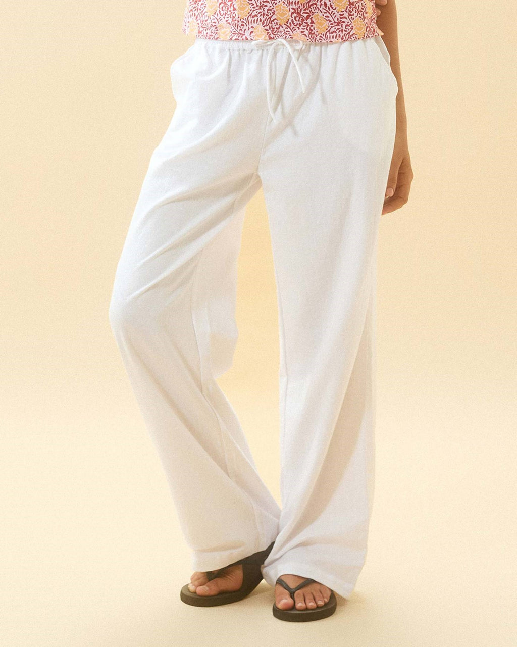 Relaxed Wide Leg Drawstring Lounge Pants - White
