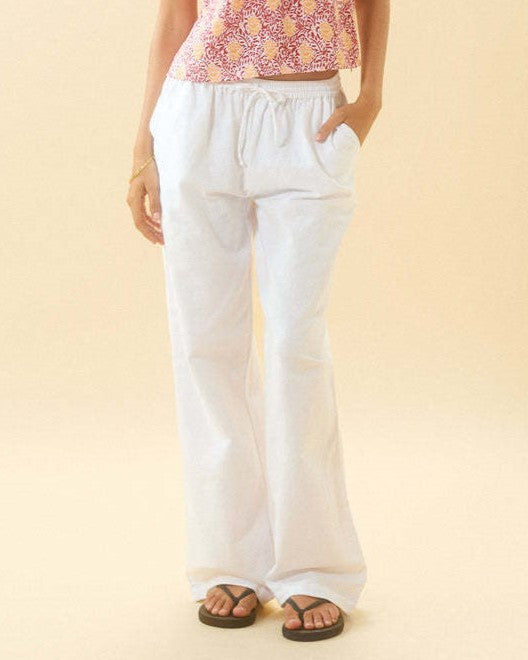 Relaxed Wide Leg Drawstring Lounge Pants - White - 1