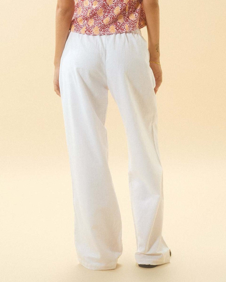 Relaxed Wide Leg Drawstring Lounge Pants - White - 2