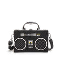 Retro Boombox Shaped Box Crossbody Bag - Black