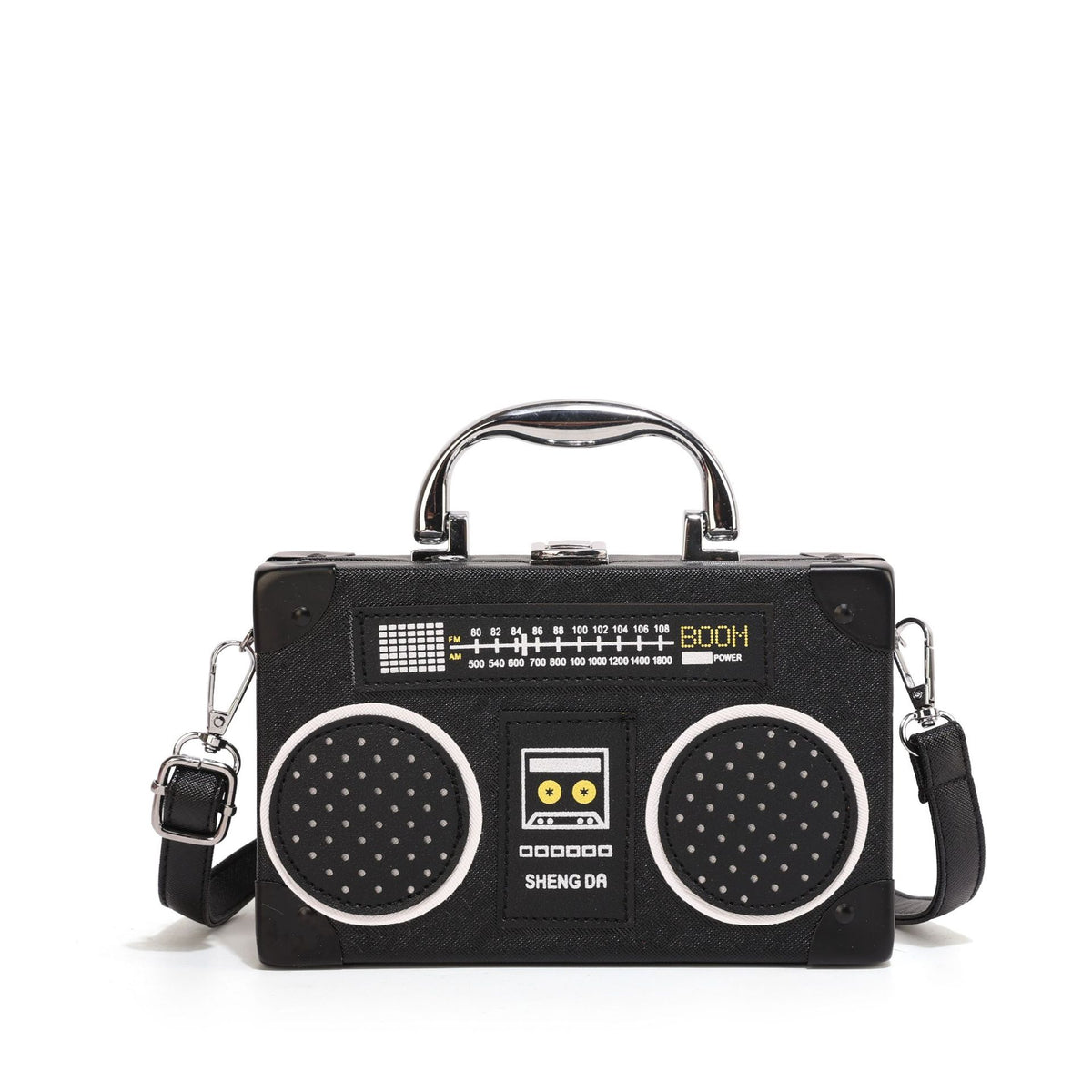Retro Boombox Shaped Box Crossbody Bag - Black