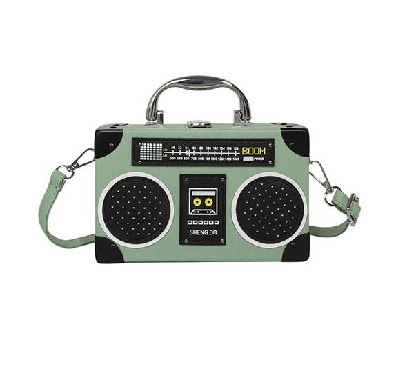 Retro Boombox Shaped Box Crossbody Bag - Green