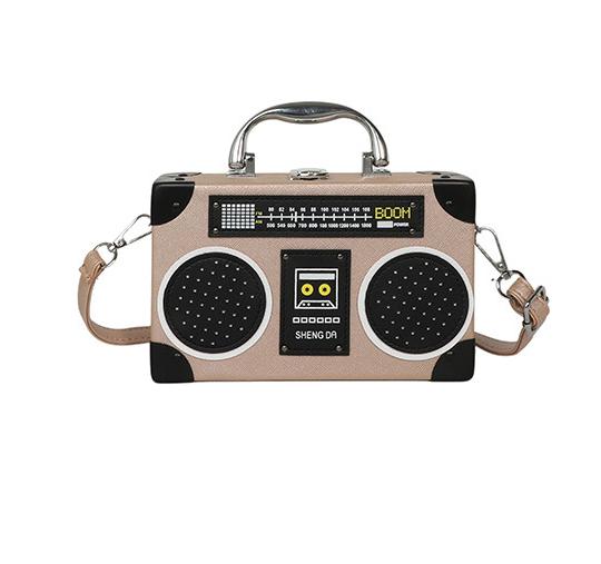 Retro Boombox Shaped Box Crossbody Bag - Khaki