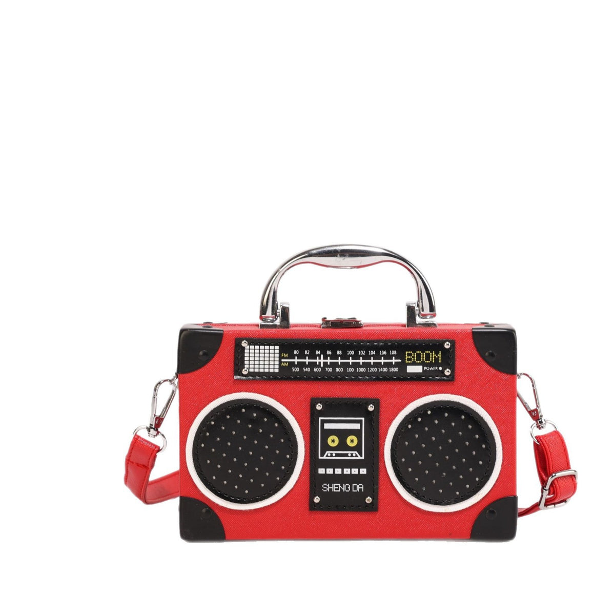 Retro Boombox Shaped Box Crossbody Bag - Red