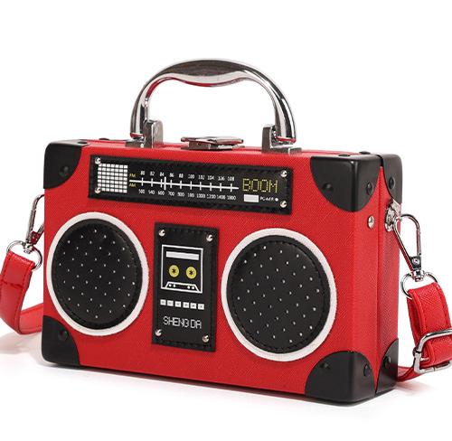 Retro Boombox Shaped Box Crossbody Bag - Red - 1