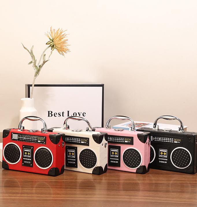 Retro Boombox Shaped Box Crossbody Bag - Red - 5
