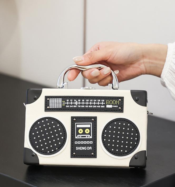 Retro Boombox Shaped Box Crossbody Bag - White