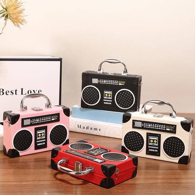 Retro Boombox Shaped Box Crossbody Bag