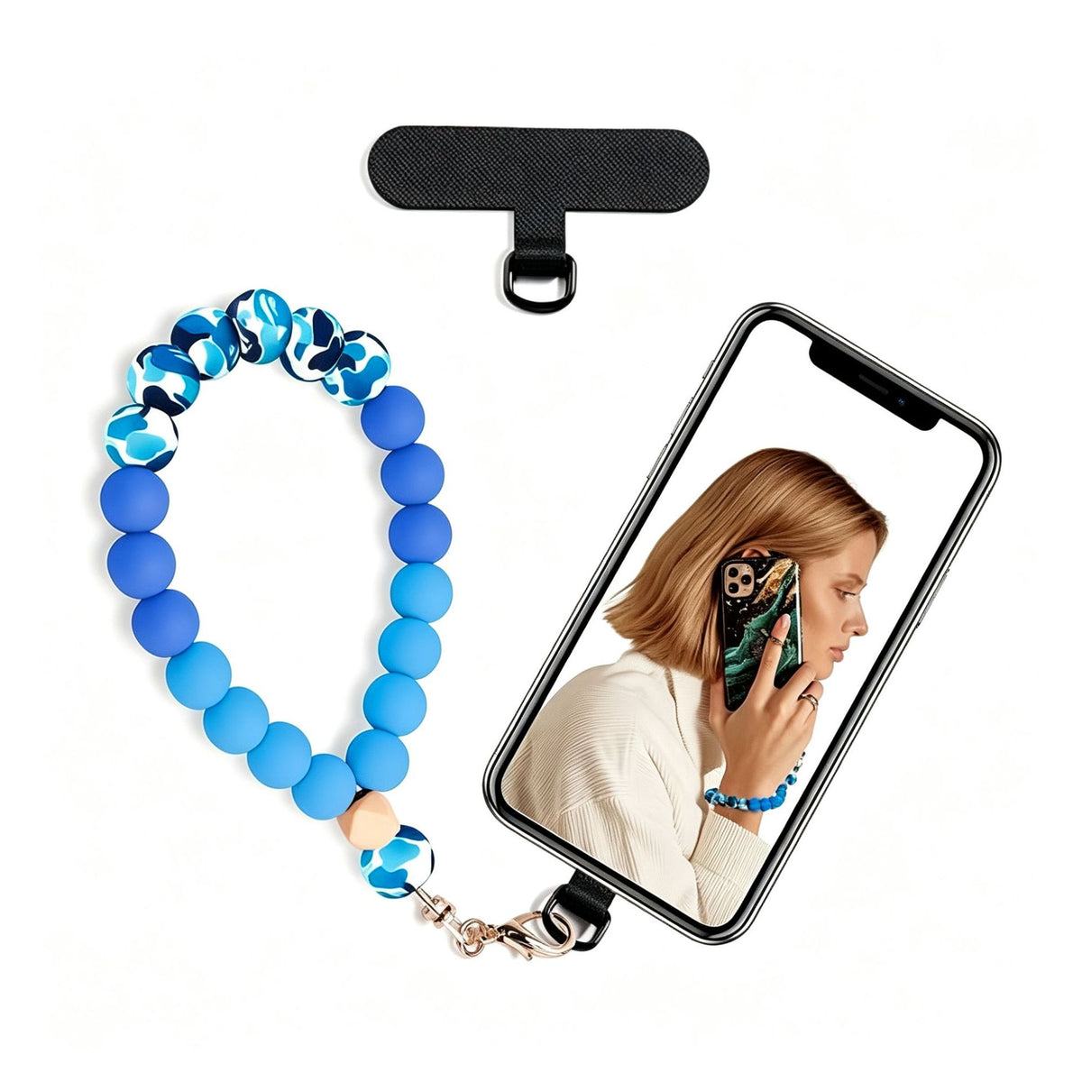 Silicone Bead Phone Wrist Lanyard with Tether Patch - Color_11