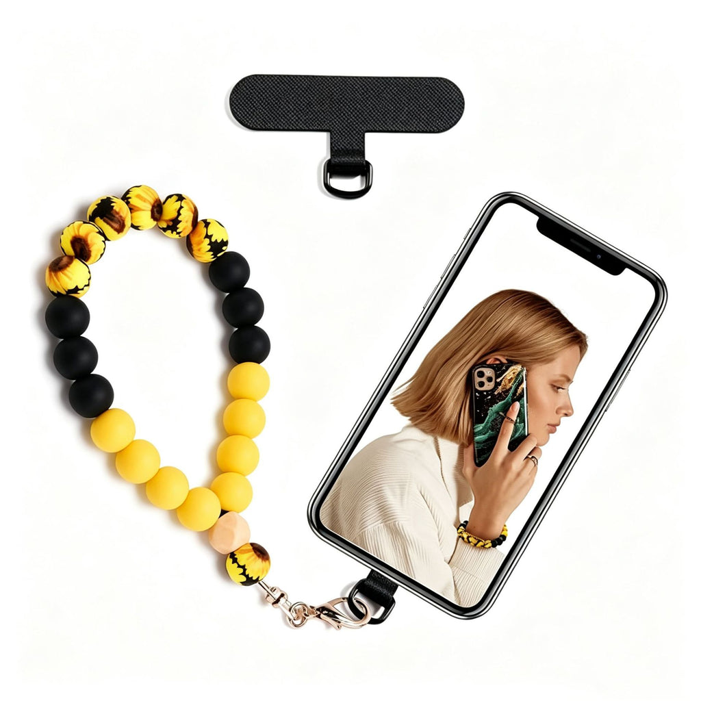 Silicone Bead Phone Wrist Lanyard with Tether Patch - Color_12