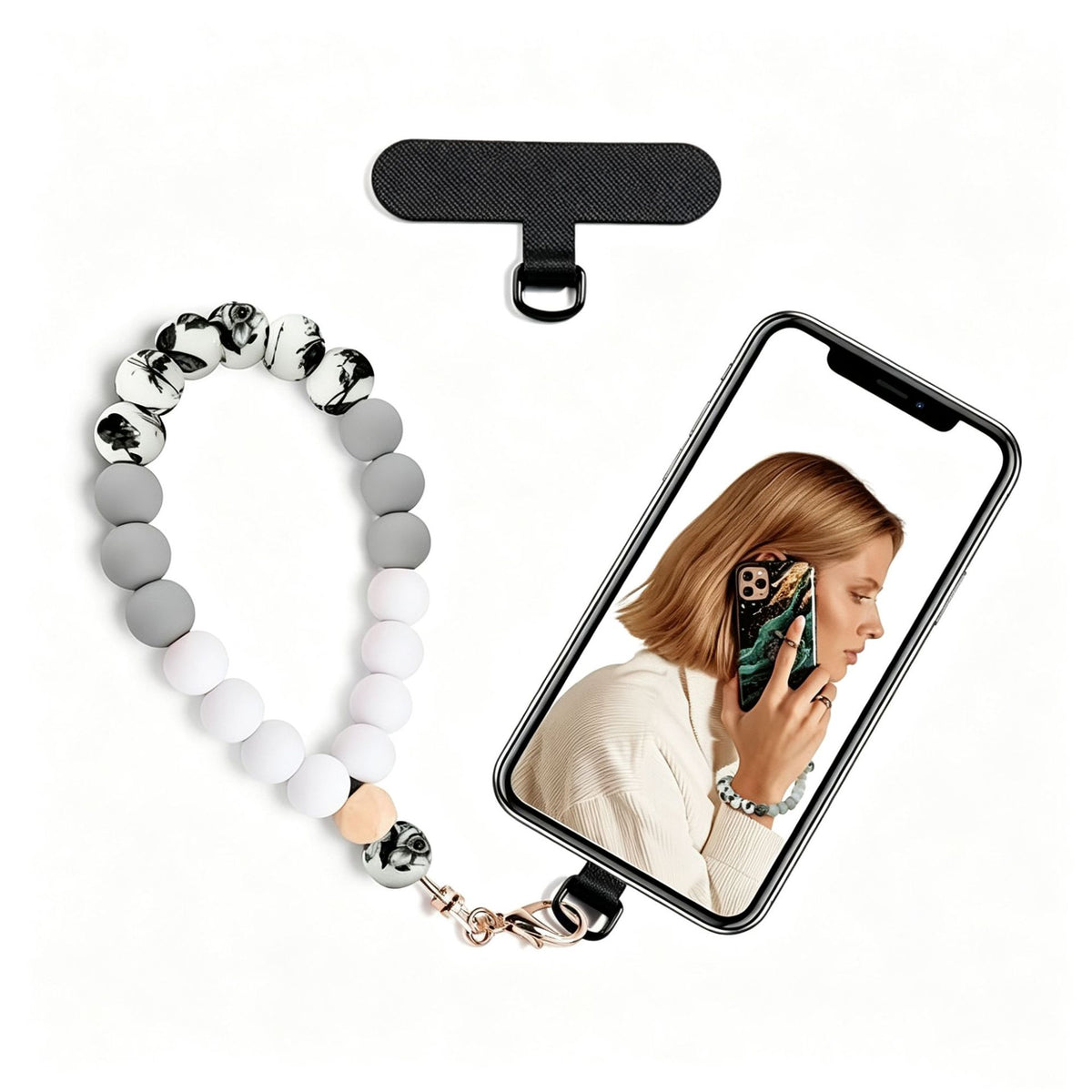 Silicone Bead Phone Wrist Lanyard with Tether Patch - Color_13