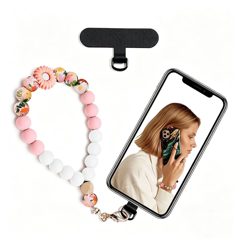 Silicone Bead Phone Wrist Lanyard with Tether Patch - Color_14