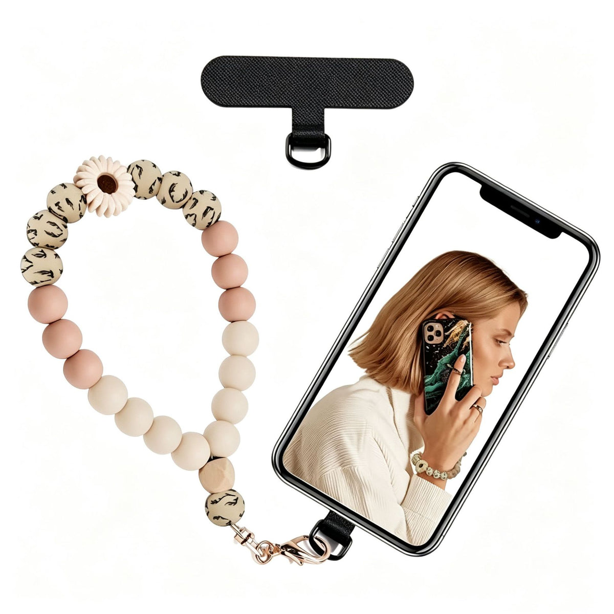 Silicone Bead Phone Wrist Lanyard with Tether Patch - Color_15