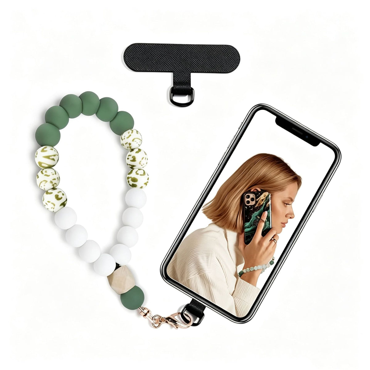 Silicone Bead Phone Wrist Lanyard with Tether Patch - Color_16